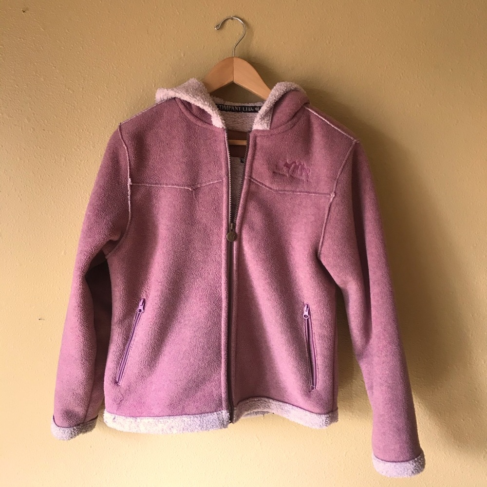 Vintage Pink Zip Up Sherpa Lined Hooded Jacket